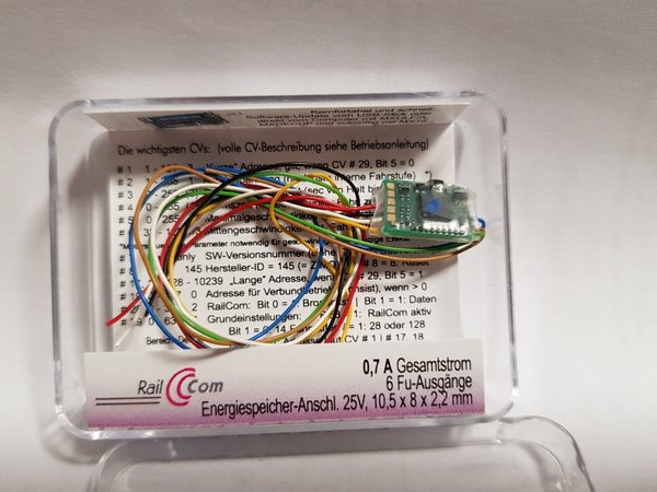 Zimo-Subminiatur-Funktionsdecoder MX671 mit Kabeln und Lötpads